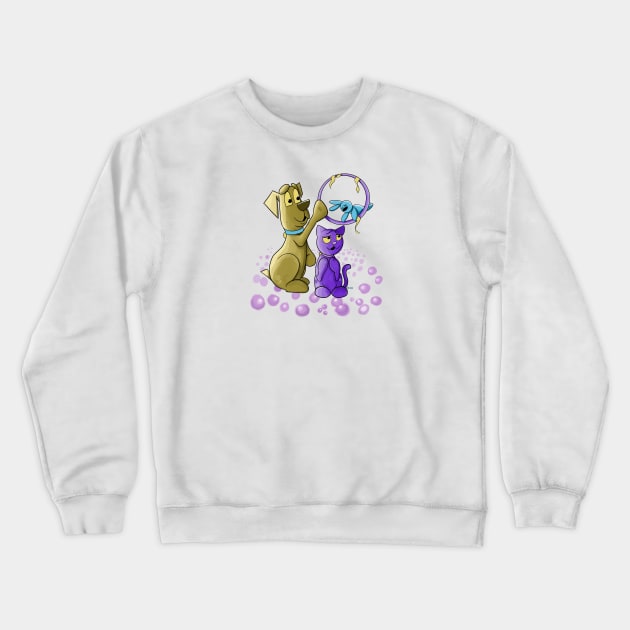 Little Cat, Dog, Mr. Fuzzby and Bubbles Crewneck Sweatshirt by Dori Durbin